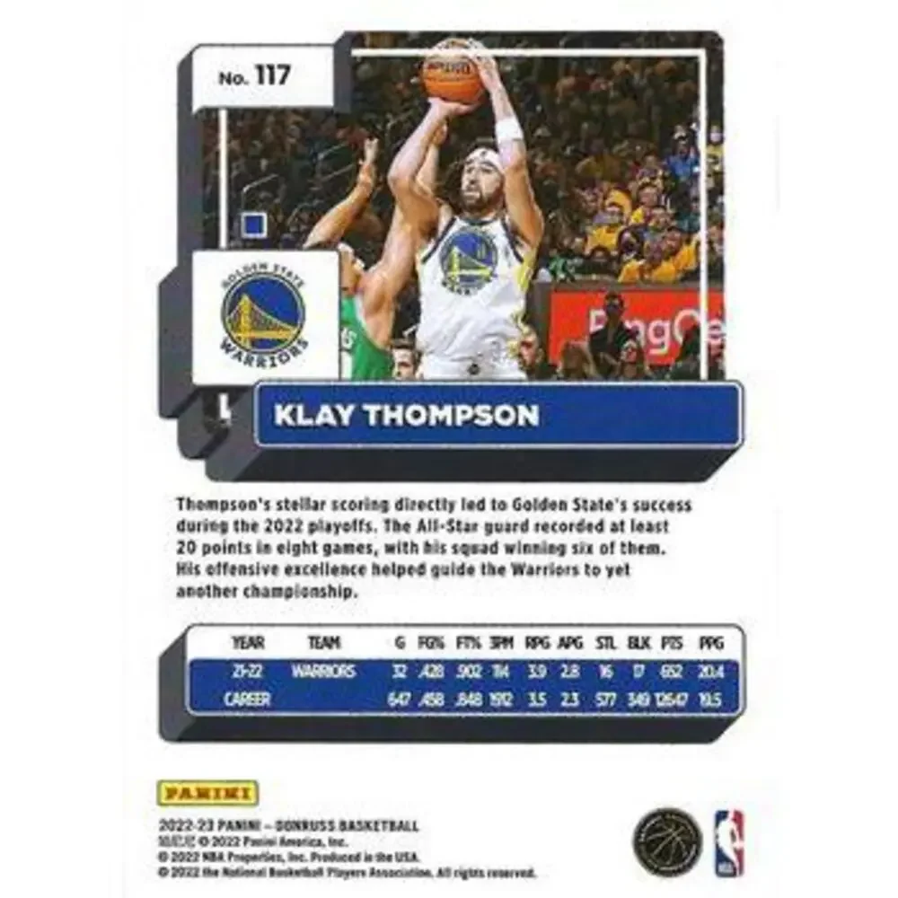 2022-23 Panini Donruss Klay Thompson #117 Golden State Warriors